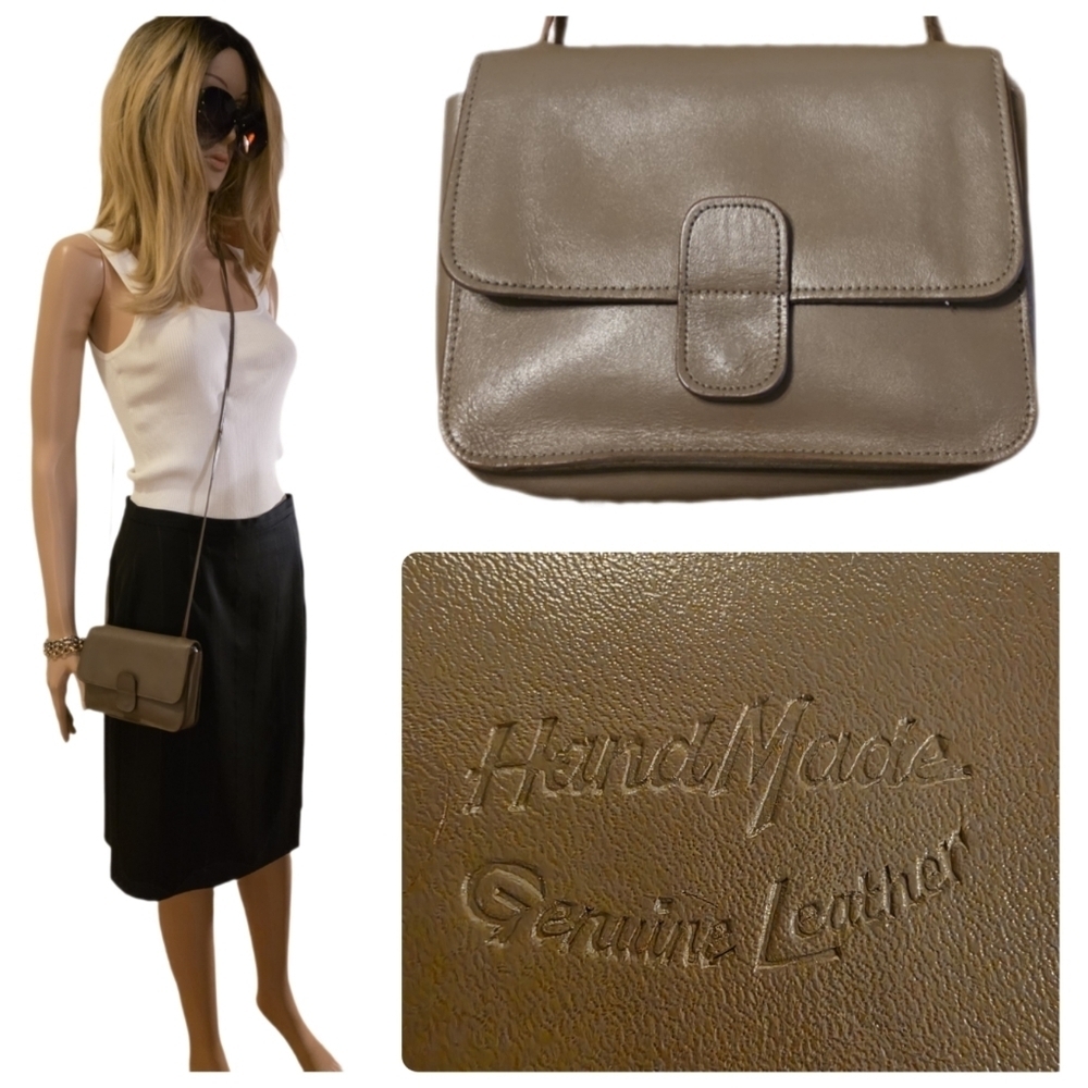 Minimalist Vintage Leather Handmade In Brazil Taupe Crossbody, 25" Strap Drop